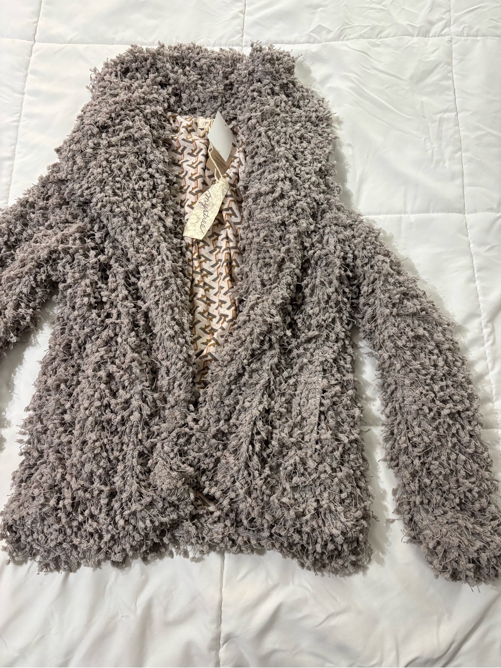 Cooperative Plush Shaggy Open-Front Jacket in Taupe